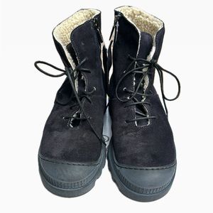 Lofina Lace Up Suede Boots With Shearling Interior - Navy